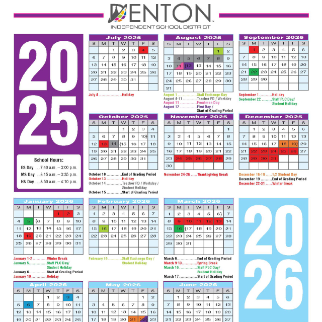 25-26 Denton ISD calendar